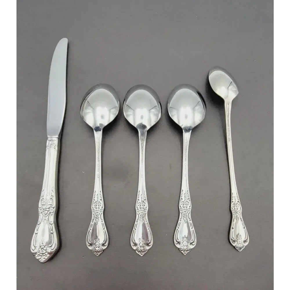 Set of 5 Oneida KENNETT Square Distinction Deluxe STAINLESS STEEL Knife & Spoon